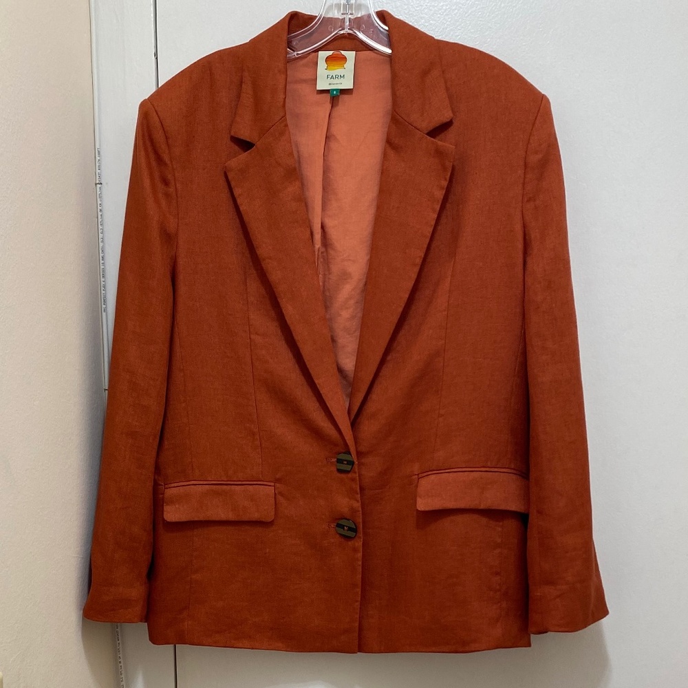 NWOT Farm Rio Single Breasted Linen Blazer In Brown Size S.(Oversized) - Picture 3 of 11